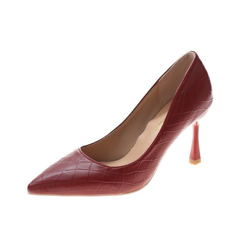 

Spring 2021 new pointed head shallow mouth single shoes women s high heel professional work women s thin heel single shoes 39 бордовий