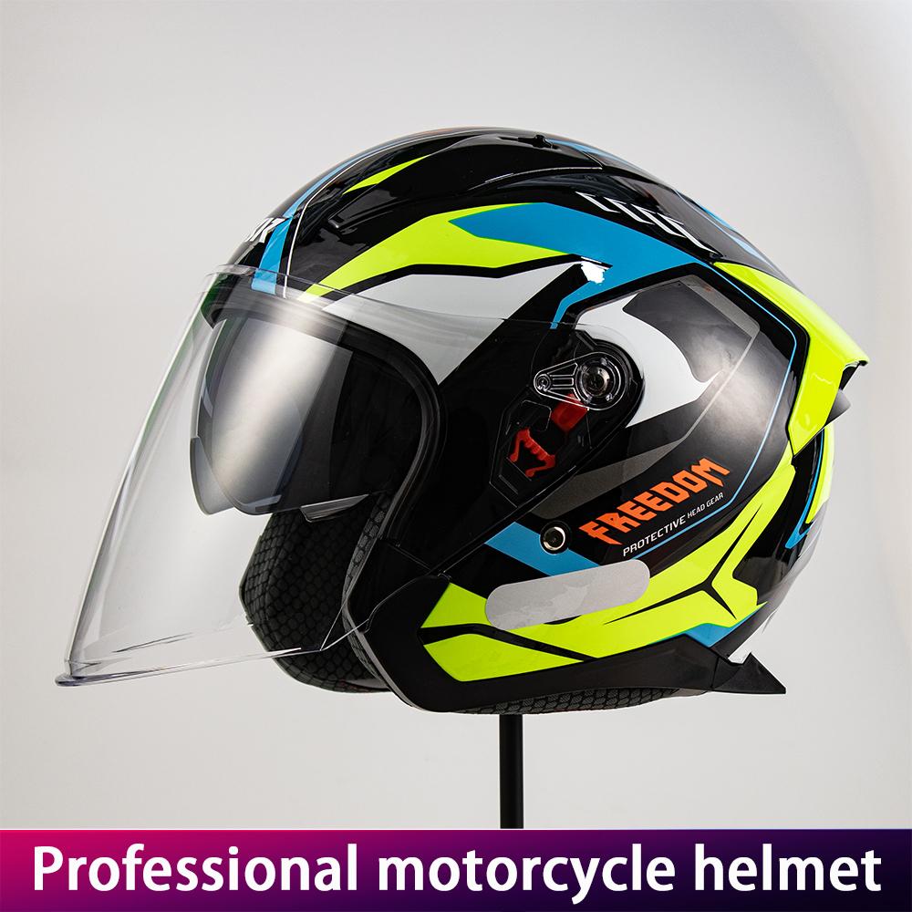 Men's Motorcycle Helmet with Dual Lens Three-Quarter Design Colorful Racing Style Scooter And Motorcycle Headgear