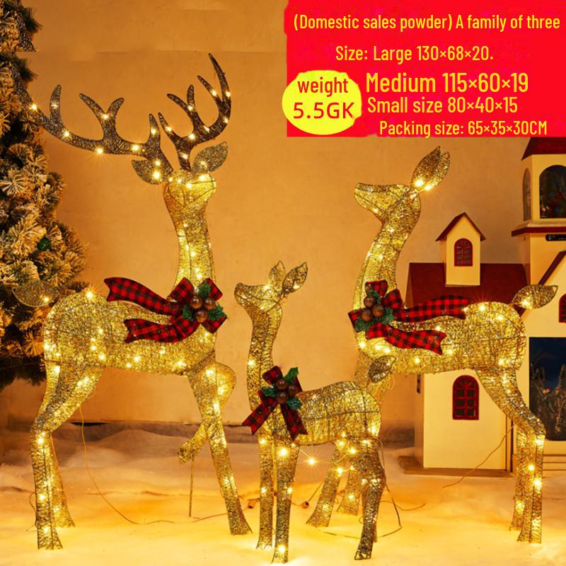 Large Luminous Christmas Deer with Sleigh Ornament: Mother and Child Design for Hotel or Window Decoration