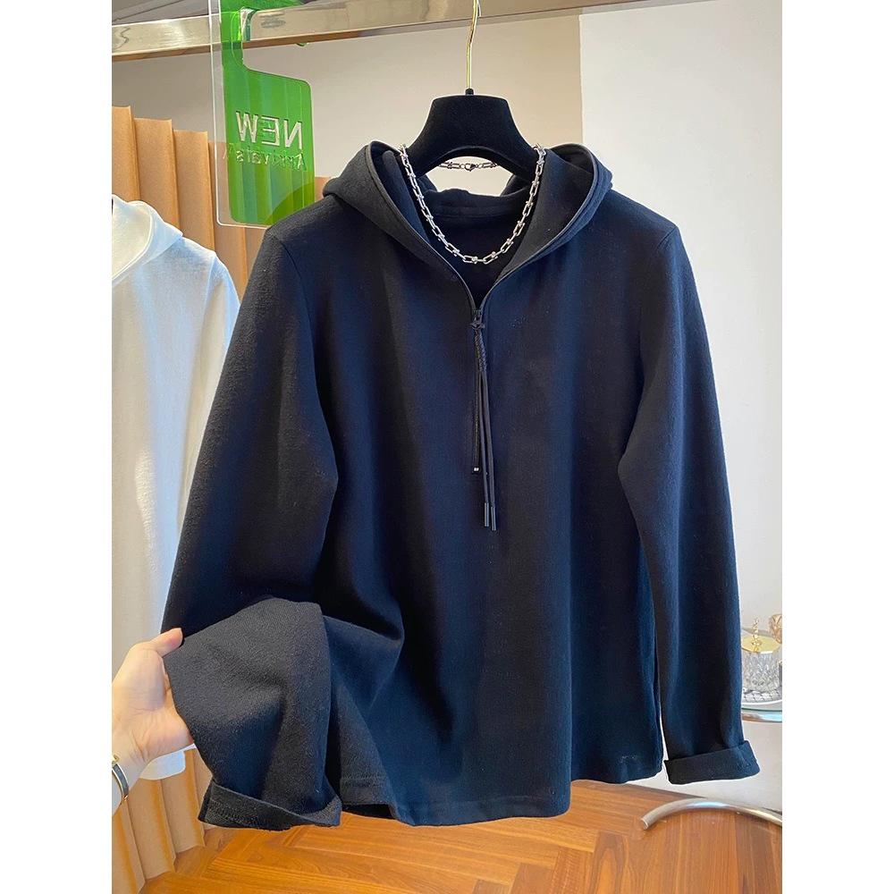 Autumn/Winter Women's Half-Zip Hooded Long-Sleeve Casual Top