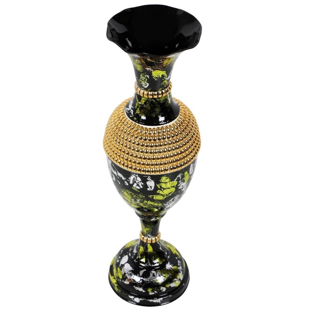 Cast Iron Cylindrical Flower Vase Big Size for Living Room Corner - 24 Inches Long - Sparkle - Pack of 1, Black