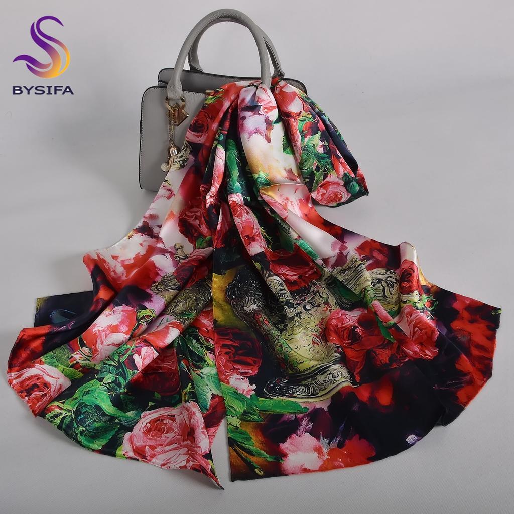 Blue Purple Silk Scarf Foulard Women Brand China Peony Long Scarves Printed Fall Winter100% Silk Ladies Scarf 170*53cm