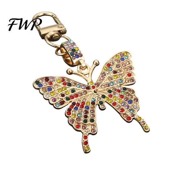 Zinc Alloy Keychain Pendant Sparkling Rhinestones Butterfly Shape with Lobster Clasp Backpack Accessory No-fall Rhinestone