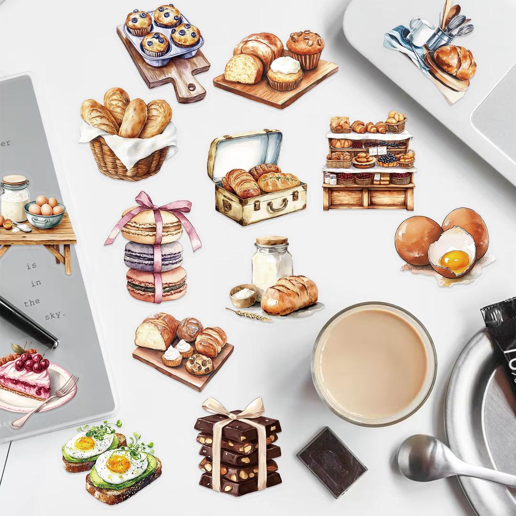 50pcs Baking Theme Stickers Bread Dessert Doodle Transparent Waterproof Cell Phone Laptop Cup Luggage Decoration Stickers