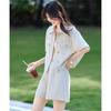 Shangjing Workwear Style Tencel Linen Shirt & Shorts Set