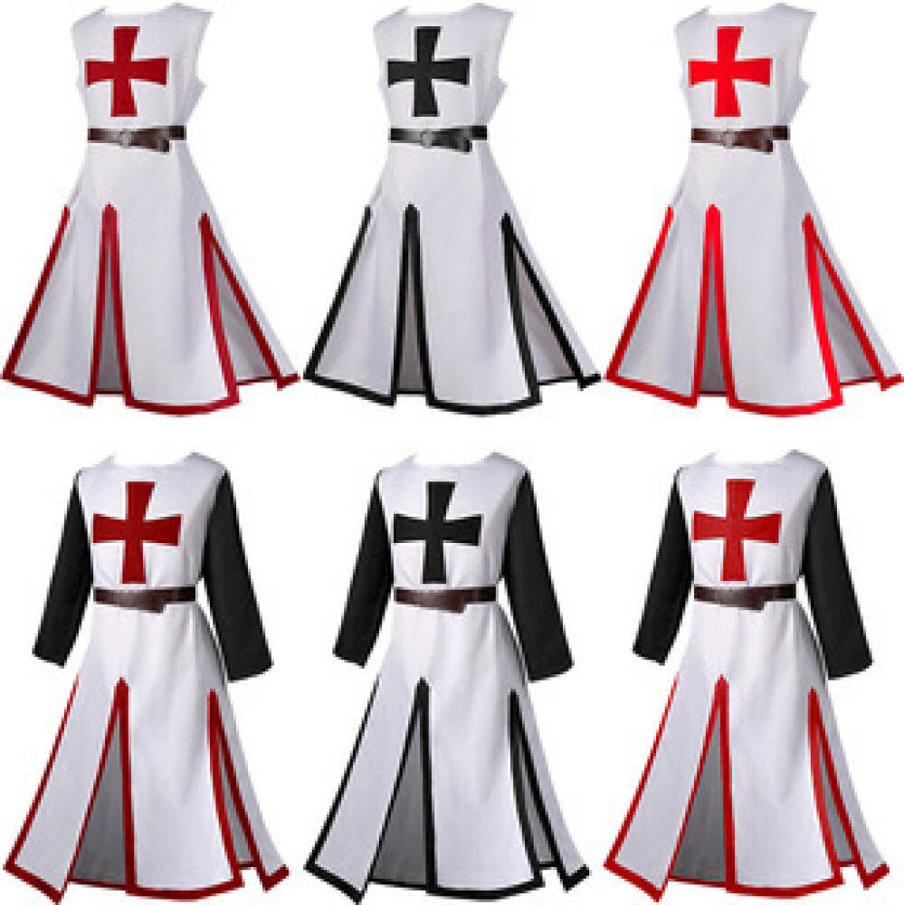 Medieval Vintage Cross-print Long Tunic Men's Costume Robe Belt Classic European-style Stage Festival And Halloween Costume