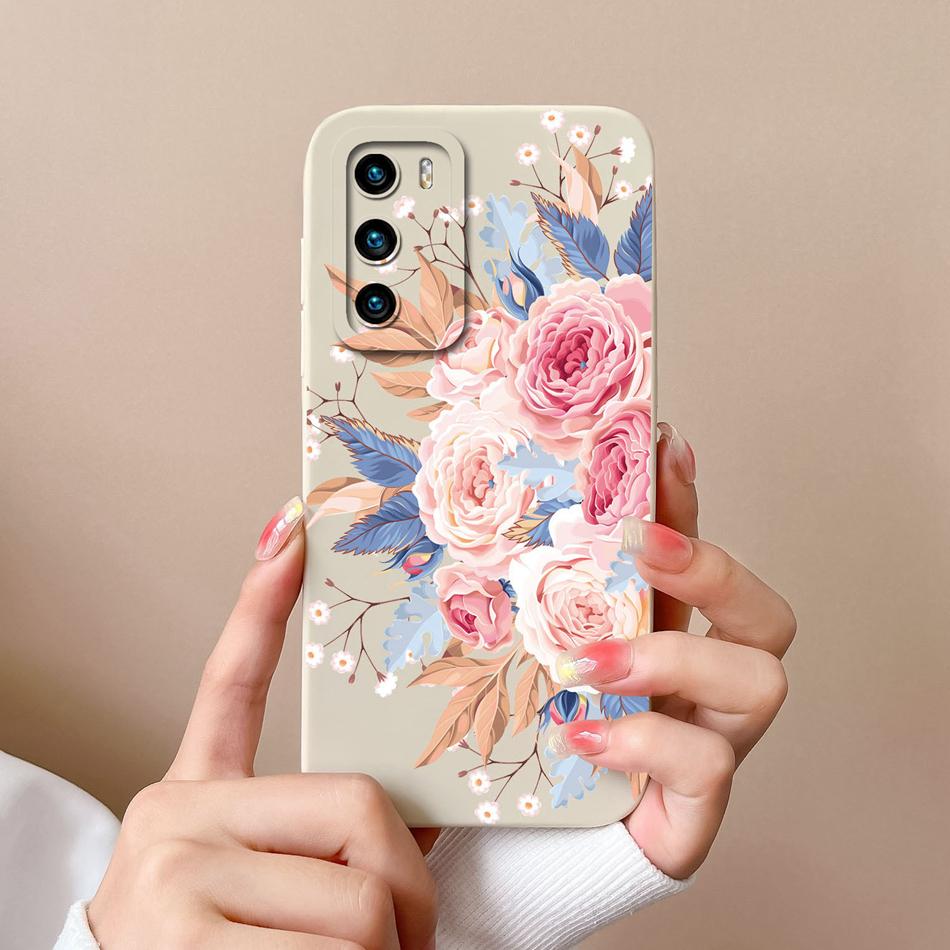 Case For Huawei P40 Pro Flower Pilot Back Cover Soft Liquid Silicone Camera Protection Phone Shell For Huawei P 40 P40Pro Coque