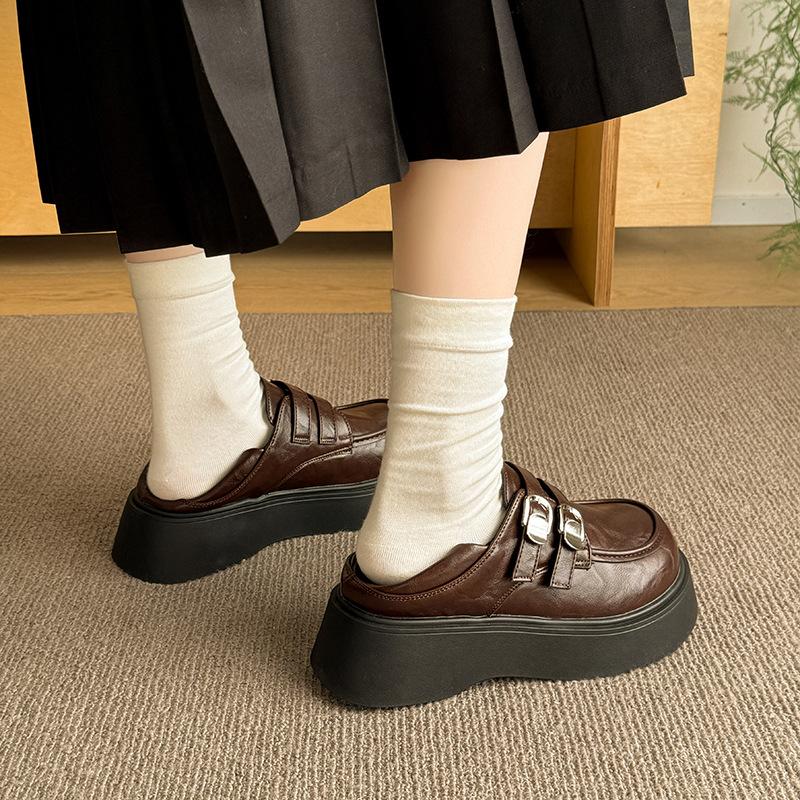 British Style Platform Small Leather Shoes Women's 2025 Spring New One-pedal Loafers Retro Round Head Japanese Jk Single Shoes
