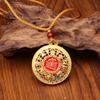 Yellow God of Wealth, Eight Treasures Compass Key Pendant, Handmade Rope, Wealth Attraction Pendant, Chinese Ethnic Style, Metal Accessories, Gifts