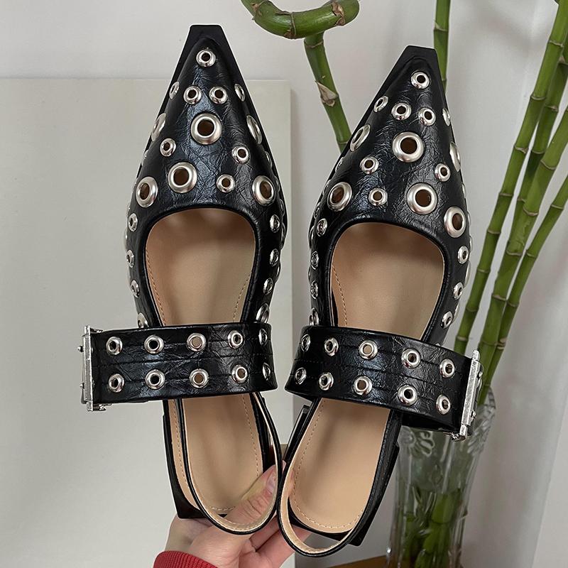 

Модная обувь большого размера, роскошная обувь, красные женские балетки, модная металлическая пряжка, женские повседневные слинги, полые женские сандалии, обувь-мюли 35 чёрный