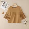 ZANZEA Women Casual Round Neck Solid Color 3/4 Sleeve Blouse