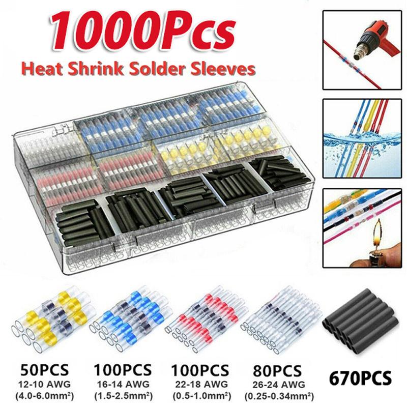 50/1000Pcs Heat Shrink Butt Crimp Terminals Waterproof Solder Thermal Casing Seal Electrical Cable Wire Connector for Car Marine