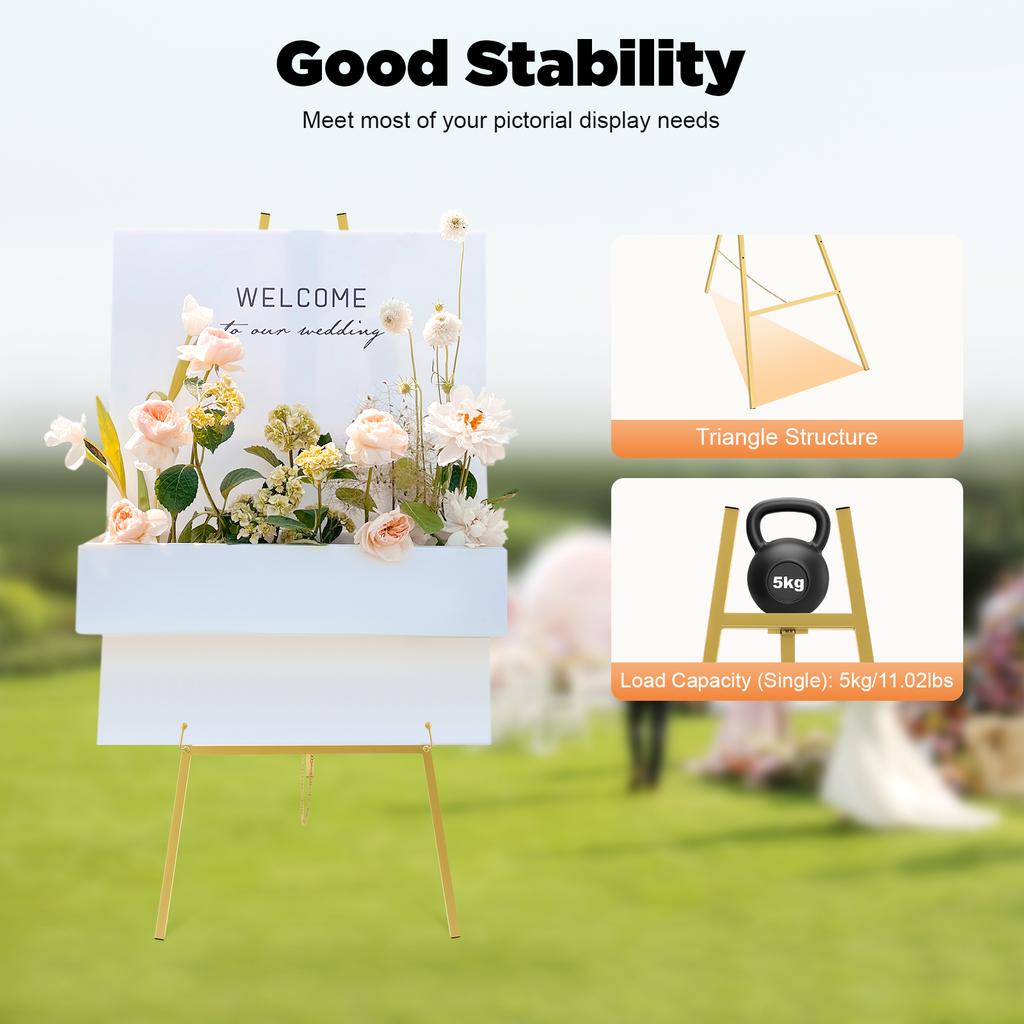 2 Pack Easel Stands Floor Easel Foldable Display Stand Height Adjustable Gold Easel Stand for Weddings Shops Exhibitions