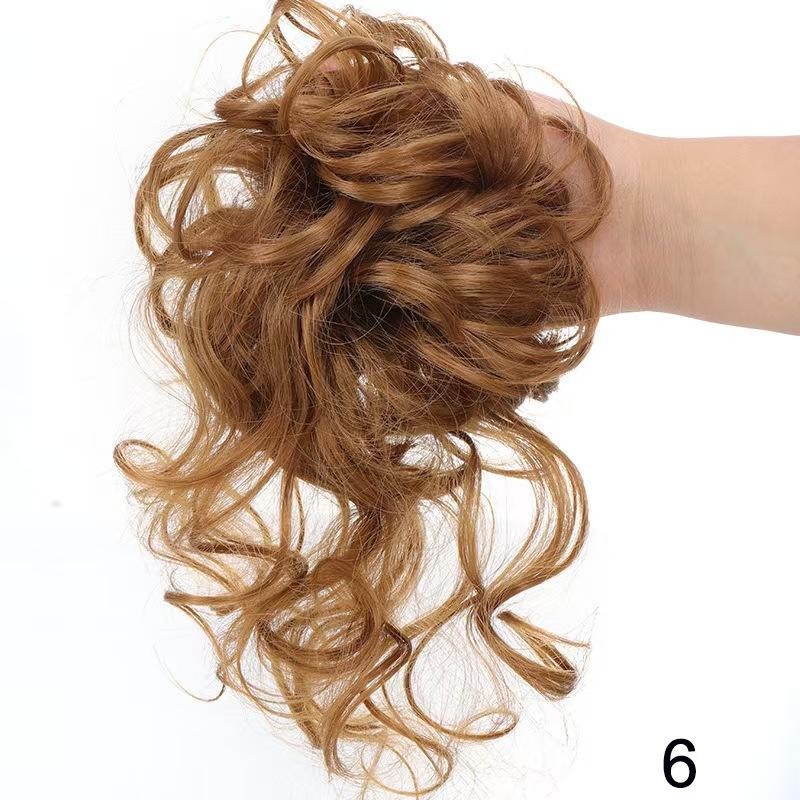 Estensioni per capelli sintetici Chignon riccio disordinato Chignon elastico a ciambella marrone biondo per donna