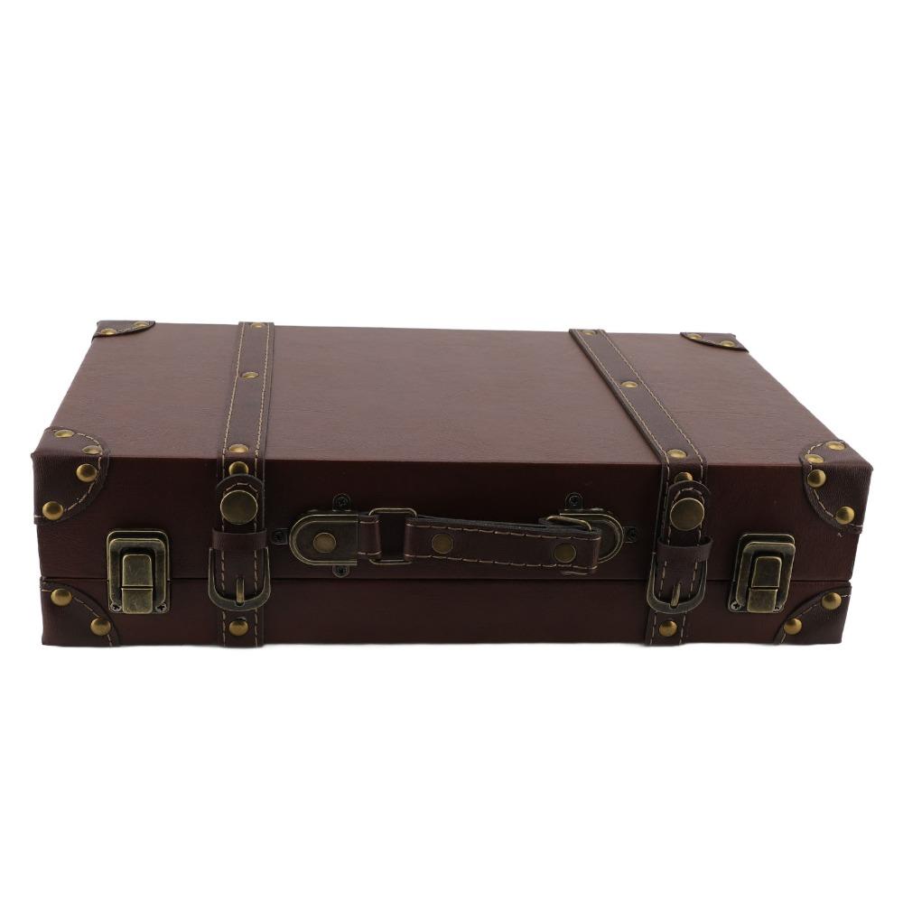 Wood Vintage Suitcase Brown Wooden Storage Box Multi-purpose Organizer  Home Organization