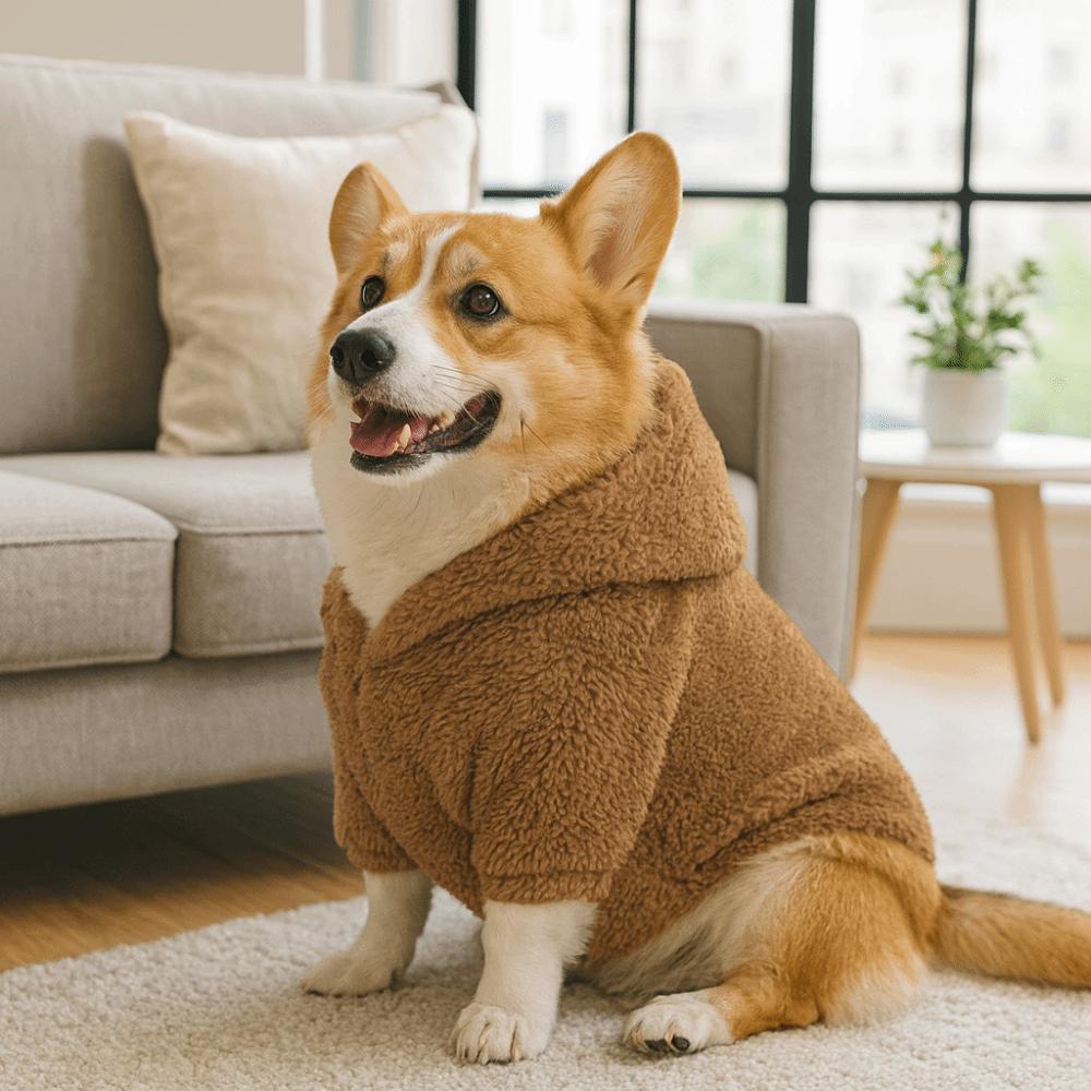 Flauschiger Warmer Hunde-Fleece-Hoodie Weicher Doppelseitiger Plüsch-Hunde-Pullover Bekleidung Gemütlicher Welpen-Kapuzenmantel für Katzen und Hunde