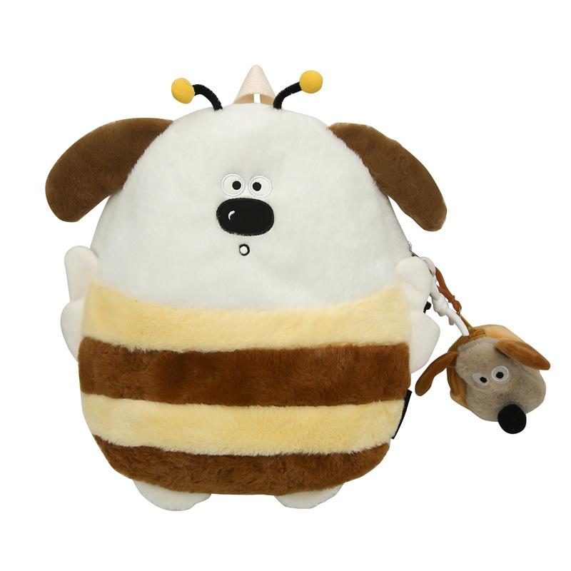 

Children s winter plush cute little bee mini backpack cartoon versatile crossbody small schoolbag no pendant білий