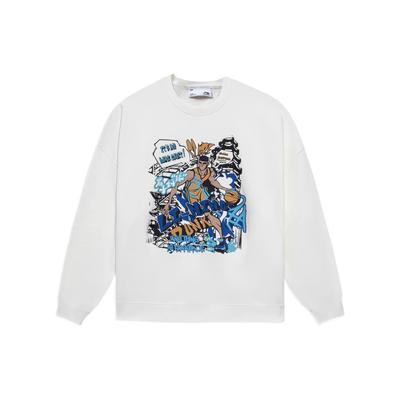 Li Ning Basketball Culture Series Pattern Printed Crew Neck Pullover Sweatshirt Unisex Sweatshirt White AWDS555-1