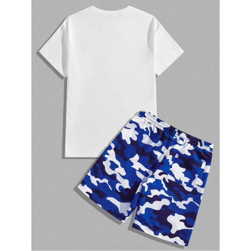 

Trendy Men s Round Neck T Short Sleeve Set Camouflage Bear Printed Pattern T Shirt and Shorts Casual Mens Two Piece Set 3XL