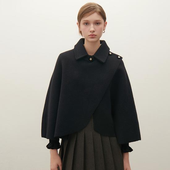 Classic Button Shawl Cape Coat O254T763