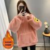 Spot Design Smiley Sweater Women's Autumn and Winter New Korean Version Velvet Versatile Lamb Wool Jacket Tide #2087