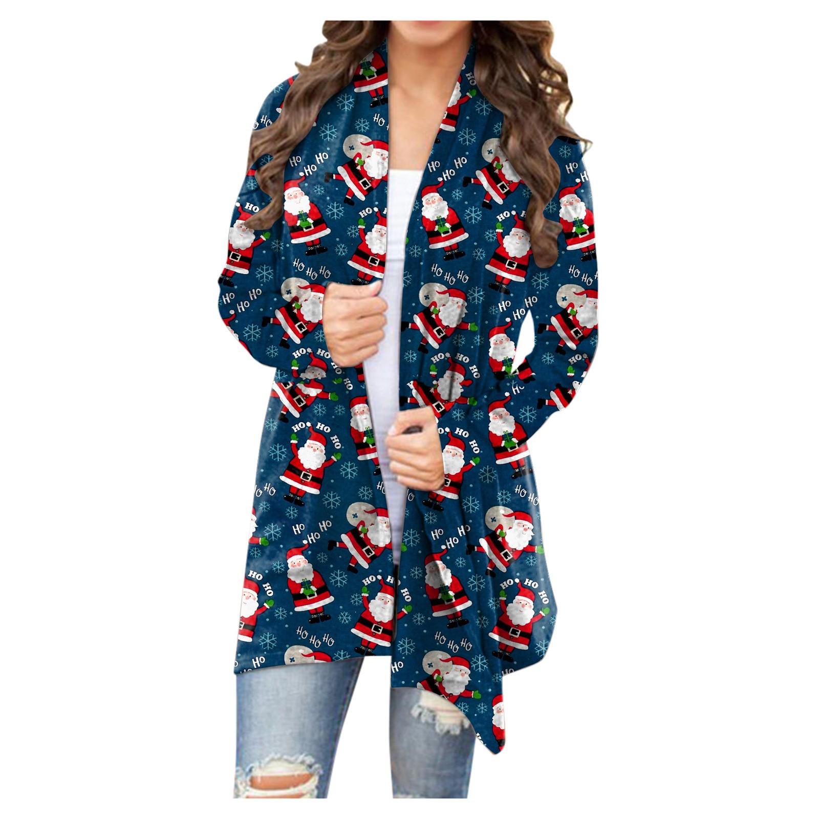 

Женский Рождественский Снеговик с открытым передом и длинными рукавами, свободный кардиган со струящимся подолом XXXL синий