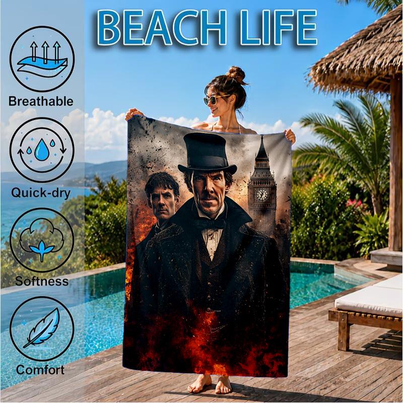Sherlock Victorian Mystery Beach Towel, Microfiber Beach Towel, Perfect For Pool, Beach, Travel, Home Decor Beach Party Fan Gifts