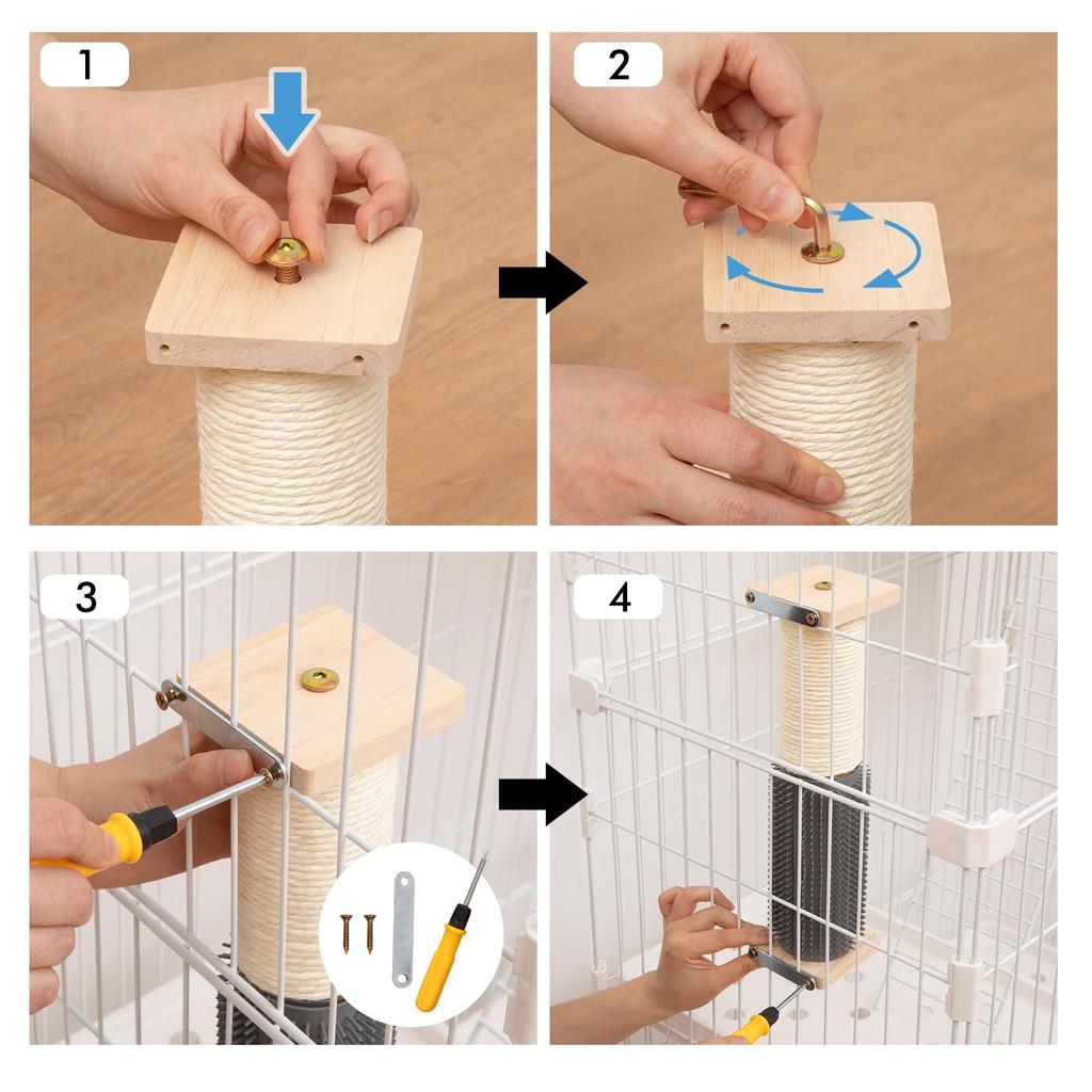 Shinyever Long Cat Scratching Post with Toy, Replaceable Pole, Wooden Cage Scratcher, Stress Relief, Includes Tools