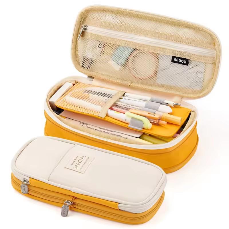 Enhanced Large-Capacity Pencil Case in Macaron Color Block for Students - Unisex Simple Style
