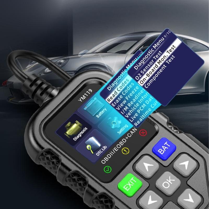 Engine Fault Code Reader, Automotive Fault Diagnostic Tool with Handheld Controls and Color Screen, Reads and Erases Stored Engine Trouble Codes