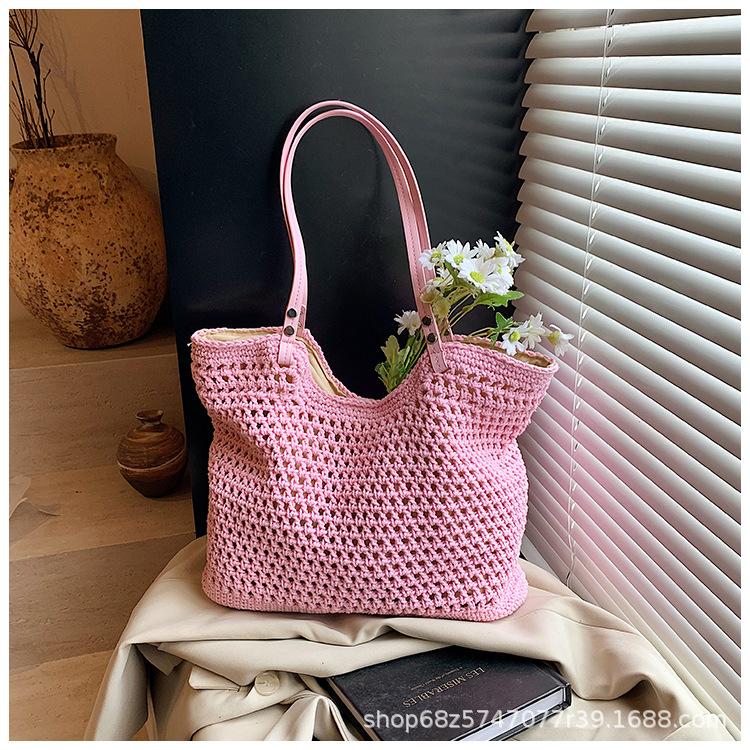 Commuter bag women's 2025 new shoulder bag seaside vacation beach bag large capacity lazy wind woven tote bag