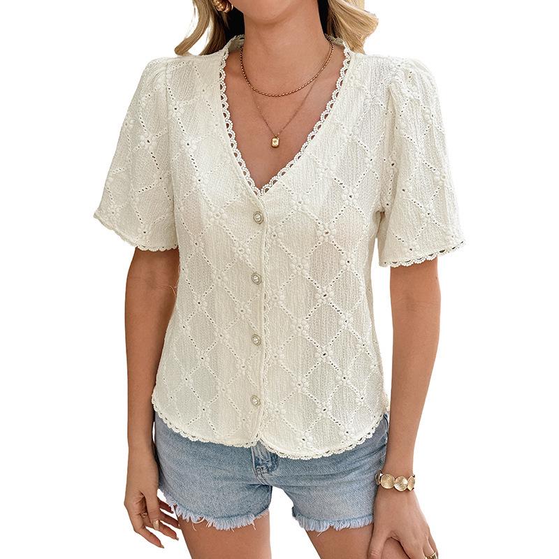 European and American 2026 V-Neck Summer Lace Cardigan Shirt