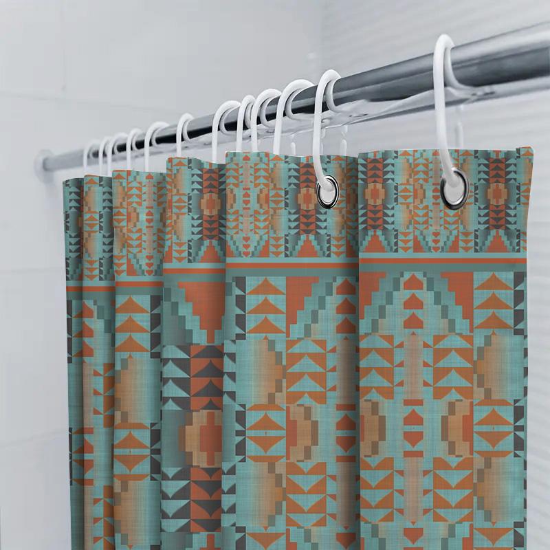 Abstract Geometric Print Shower Curtain: Vivid Blue Orange Red Decorative Fabric Waterproof Bathroom Accessories 72X84 Inch (Set