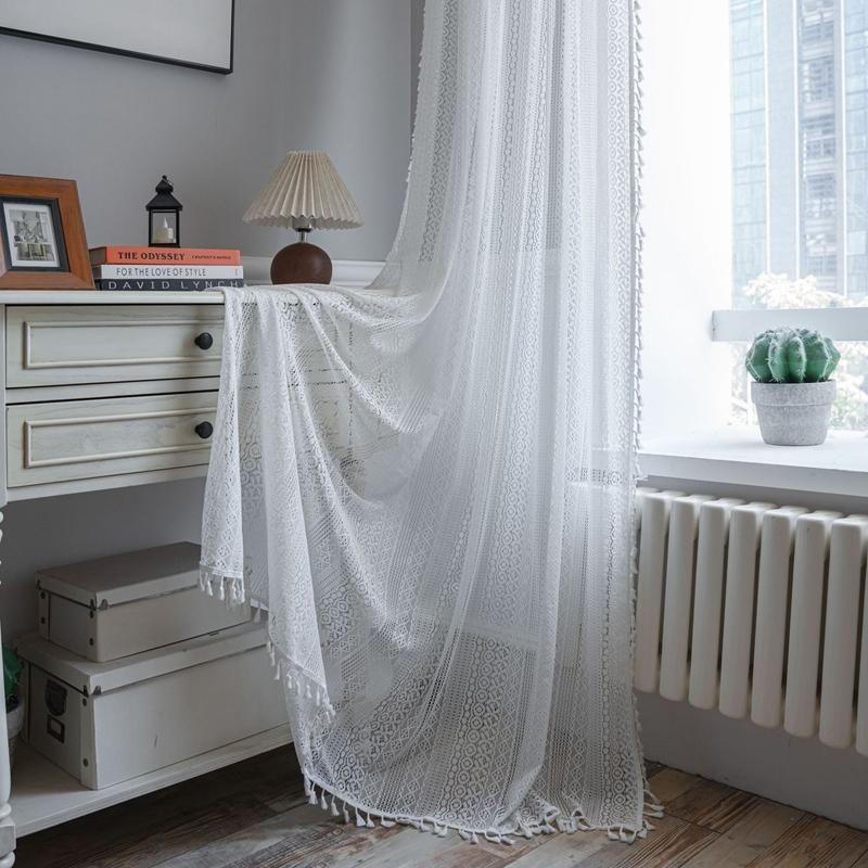 Jacquard Hollowed Out White Curtain American Rural Translucent Pastorale Living Room Balcony Bedroom Bay Window Artistic Curtain