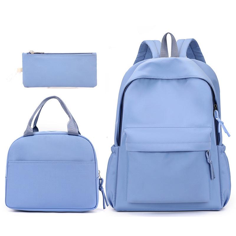 Three-Piece Schoolbag Student Simple Solid Color Double Shoulder Schoolbag College Meal Bag Casual Pencil Bag