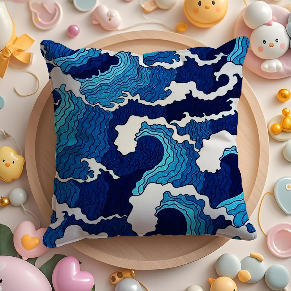 Decorative Blue Geometry Pillow Case Soft Plush Fabric Double-Sided Printed Cushion Cover Warm Winter Sofa Pillow Case