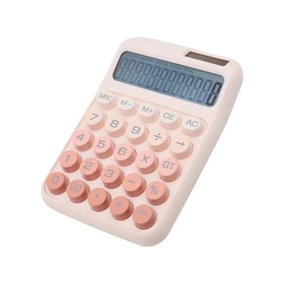 KKLM Calculator, Pink, 12 Digits, Uses Solar Battery, Office Calculator, Compatible with Accounting/Tax Calculations, Round Button Design, Convenient