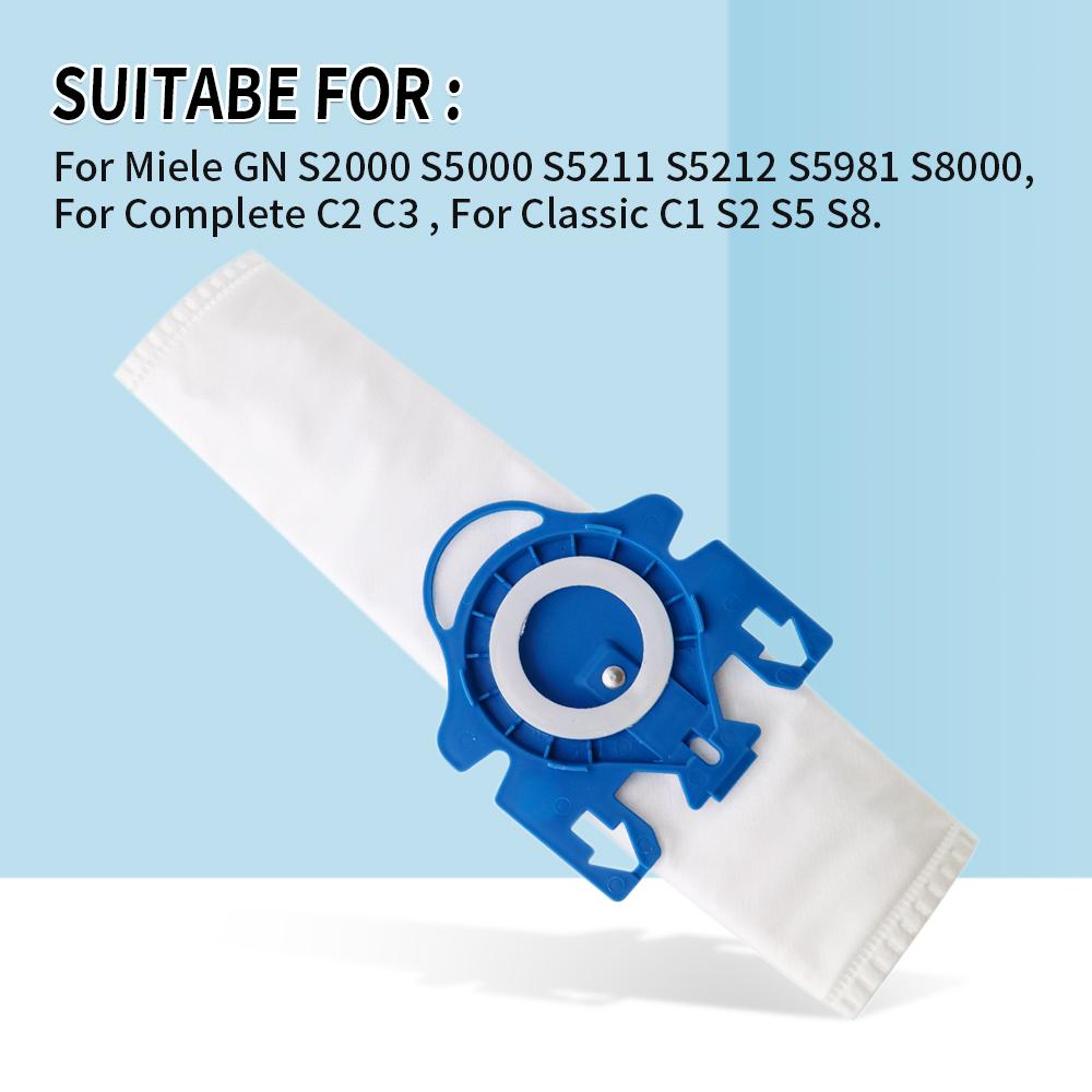 10 Pcs. Dust Bags with HEPA Filter for Miele Vacuum Cleaner Bags 3D GN S5000 S8000 Full C2 C3 S5 SF-50 Parts