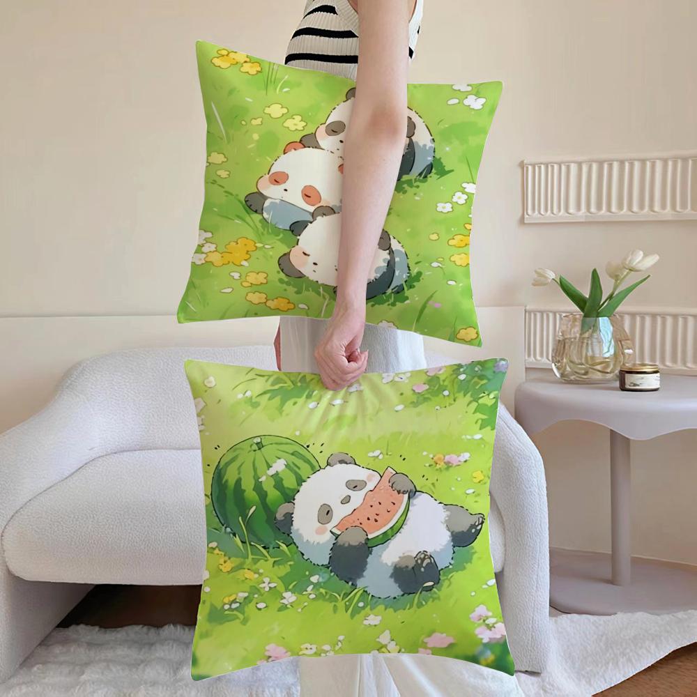 Fashion Cute Hand-Drawn Panda Animals Cushion Cover Linen Pillowcase Cover Soft Decor For Sofa Home Room