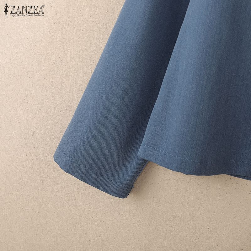 ZANZEA Camicetta casual da donna con colletto alto e maniche lunghe larghe