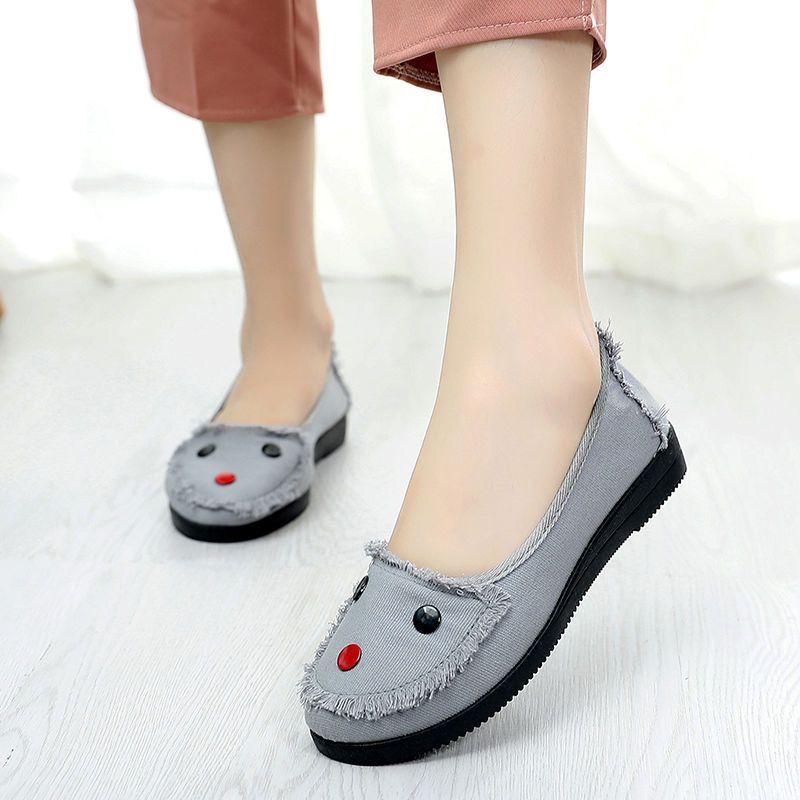 Women's Shoes Old Beijing Cloth Shoes Flat Heeled Casual Shoes Single Shoes One Foot Stirrup Shallow Mouth Low-top Shoes