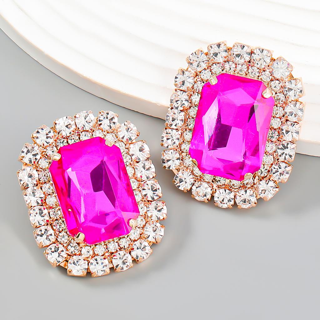 Spring 2024 New Metal Glass Rhinestone Heart Stud Earrings Engagement Party Luxury Jewelry Women's Elegant Shiny Accessories