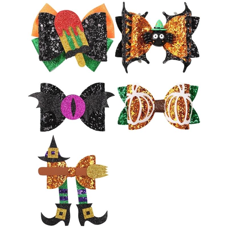 Pack of 5 Festival Halloween Sequins Hair Clip Halloween Themed Hair Barrettes Fabric Clip for Seasonal Hairstyles