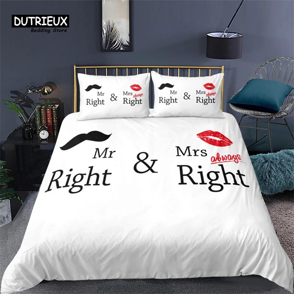 Love Words Bed Cover Kit Romantic Style Couple Sleep Bedding Kit Microfiber 3D Design Love Heart Comforter Cover Single Size Full Size Full Queen