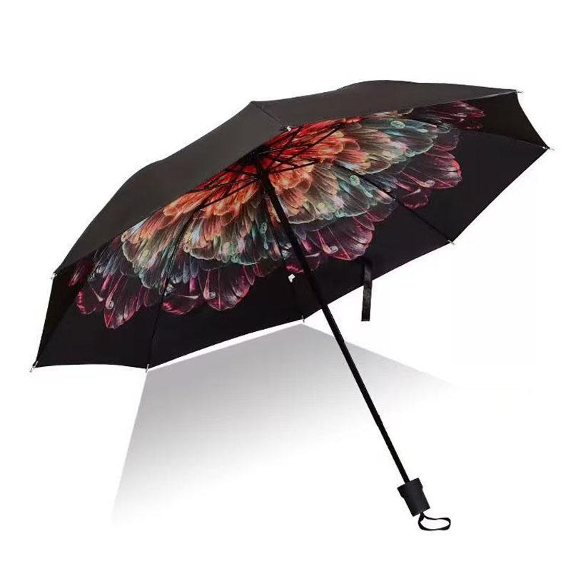 Hand-Painted Floral Umbrella Picture Inside - UPF 50+ Sun & Rain Protection, Folding Compact Parasol for Women & Men, Elegant Gift Idea