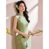 Chinese Retro Green Sleeveless Qipao - Elegant Spring/Summer Dress