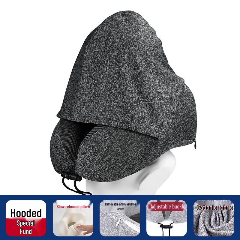 Particle U-Shaped Hooded Neck Pillow: Multi-functional, Light-Blocking, Breathable, for Airplane Nap & Lumbar Support