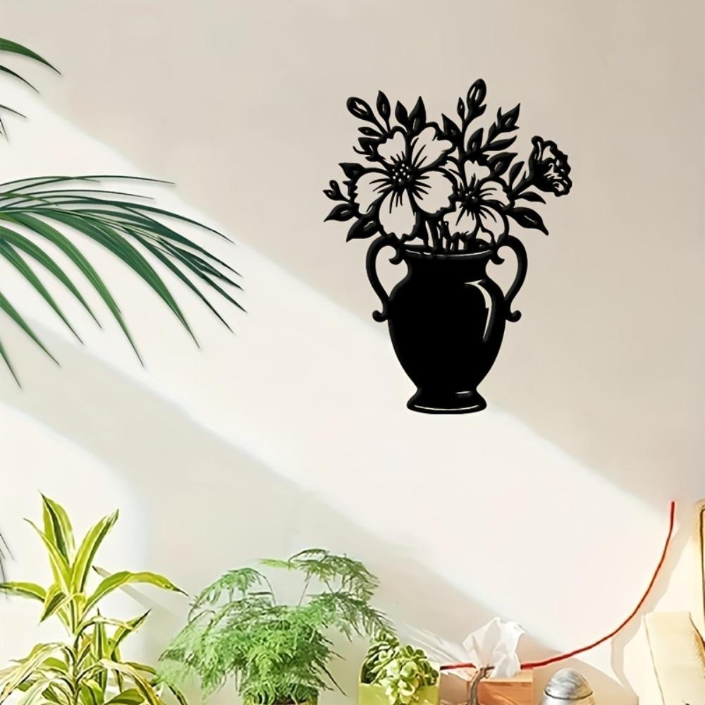 Black Metal Wall Sculpture Flower Chair Art Minimalist Decor Living Room Bedroom Cafe Gift