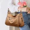 Women's Shoulder Bag Leather Versatile Double Layer Large Capacity Simplicity Retro High Quality Luxury Female's Crossbody Bags