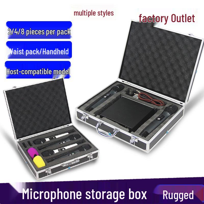 KTV Portable Wireless Microphone Storage: 2-Piece Aluminum Case for Handheld & Lavalier Mics.